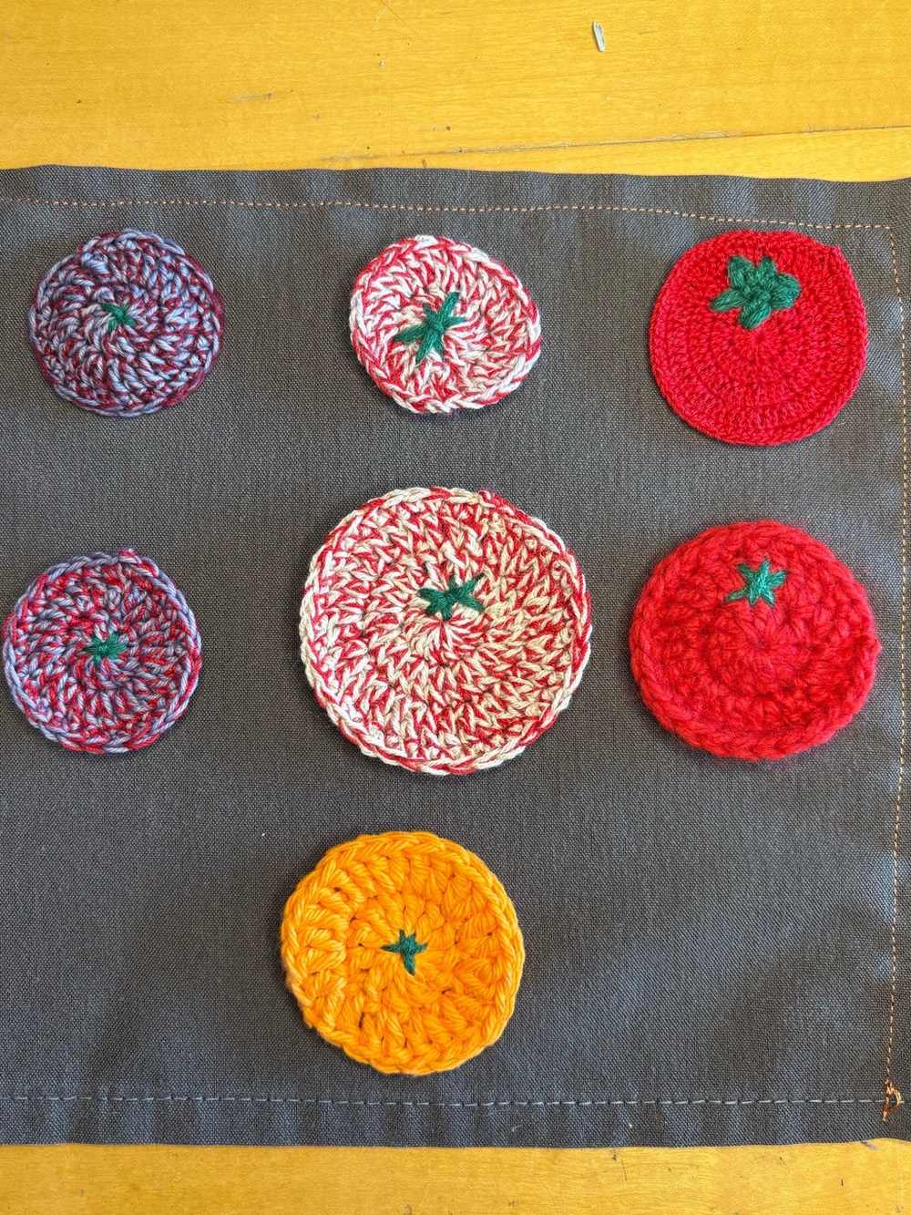 Handmade Crochet fruit appliqués- Red, White, Yellow Mix